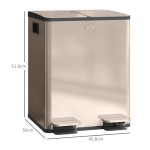 HOMCOM 2 x 20L Dual Compartment Kitchen Trash Bin, Pedal-Operated, for Recycling and Waste Sorting, Gold